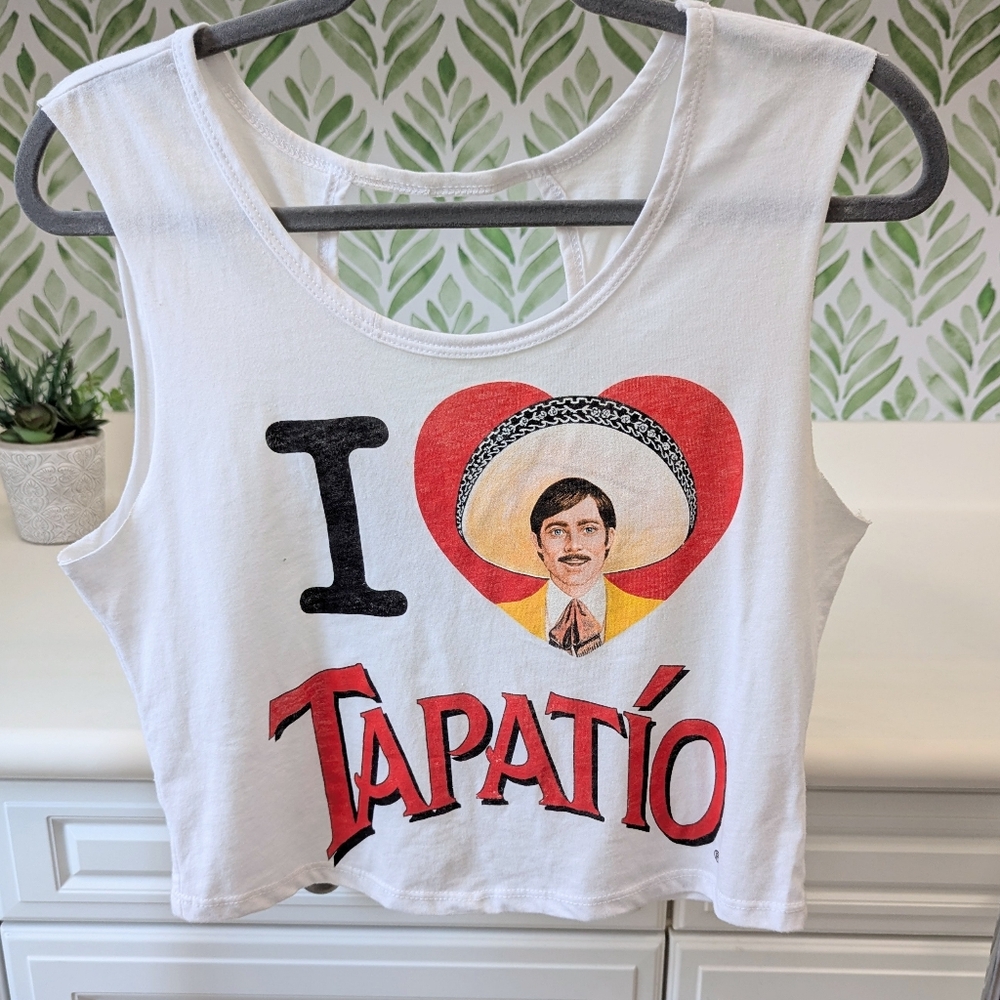 I Love Tapatio White Crop Tank Top Medium Hot Sauce Tank